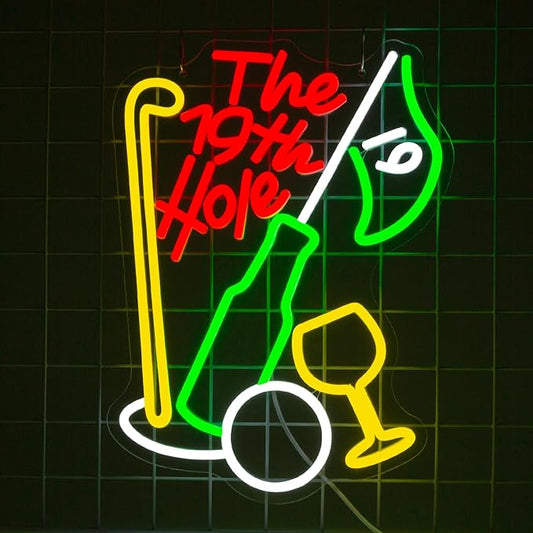 The 19th Hole Neon Sign, Golf Neon Signs For Wall Decor, Sports Led Light Up Signs for Bar Golf Club Home Party Decorations Gifts