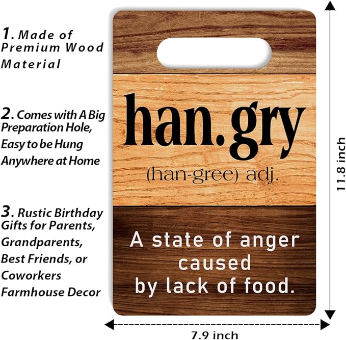 Farmhouse Kitchen Decor, Kitchen Signs Wall Decor, Kitchen Decorations, Wall Decor for Kitchen, Kitchen Door Wall Hanging Decor, Kitchen Gifts for Women, Hangry Wood Sign 8 x 12 Inch