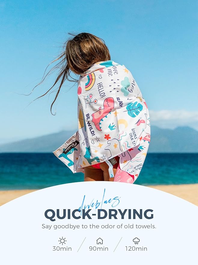 Kids Beach Towel 60''x30'', Quick Dry, Sand Free, Compact, Lightweight, Absorbent, Large Girls & Boys Microfiber Towels for Pool, Swim, Cruise Essentials, Unicorn