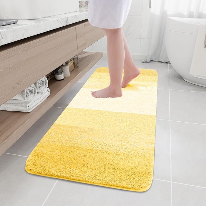 Arotive Microfiber Bathroom Rugs, Shaggy Soft and Absorbent Bath Rug, Non-Slip, Thick Plush Machine Washable Dry Bath Mats for Bathroom, Tub and Shower, 59x17, Yellow