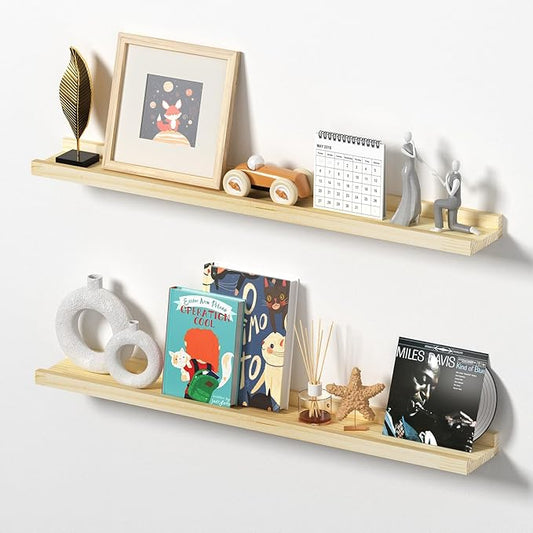 Floating Shelves for Wall 36 inch Long Wooden Wall Shelves for Bathroom Living Room Bedroom Kitchen Farmhouse, Natural Unfinished, No Stain, DIY, Set of 2 (Maple Wood, 2Pack 36inch)