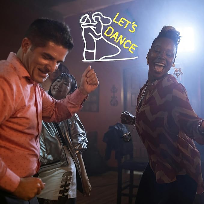 Let's Dance Neon Sign for Wedding, Birthday, Bedroom Wall Decor, Happy Hour, Good Vibes - Dimmable LED Light Strip, 5V Charger, User Manual