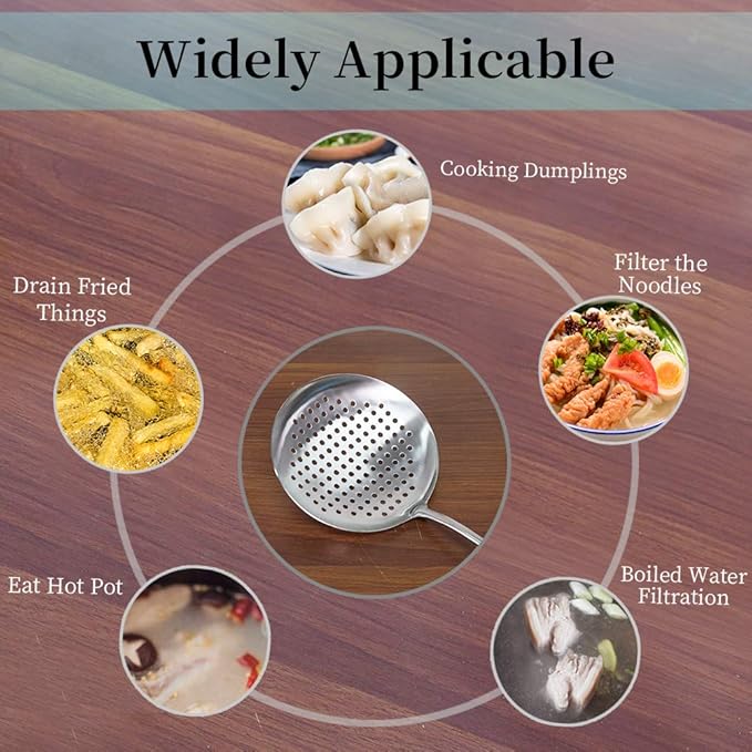 Newness Slotted Spoon, [Rustproof, Integral Forming, Durable] 304 Stainless Steel Widen Skimmer with Vacuum Ergonomic Handle, Comfortable Grip Design Strainer Ladle for Kitchen, 16.93 Inches