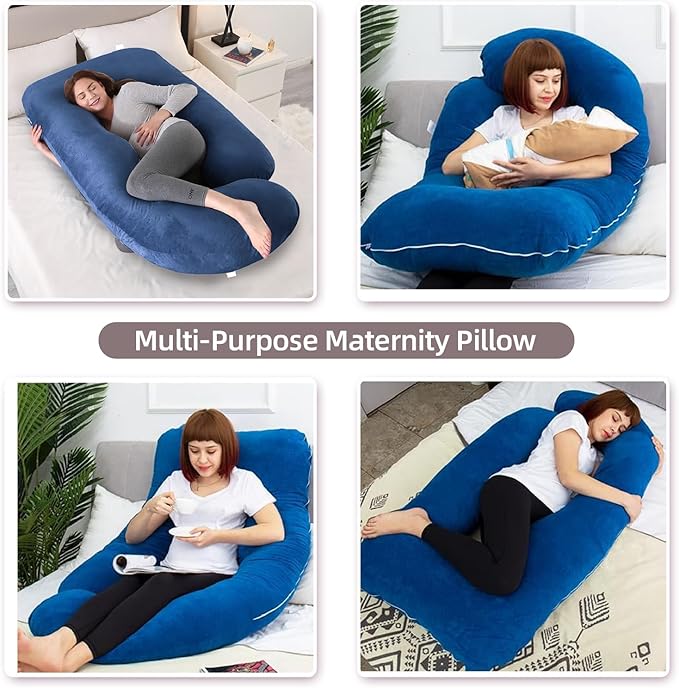 60 Inch Full Body Pregnancy Pillows for Sleeping Cooling Pregnancy Pillow,U Shaped Pregnancy Body Pillow,Maternity Pillows for Pregnant Women with Removable Washable Velvet Cover. (Blue)