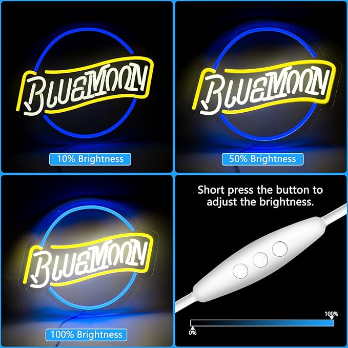 Blue Moons Neon Signs Wall Decor, Dimmable Neon Sign Colorful LED Lights for Beer Bar, Neon Light Up Signs Accessories Decorations for Man Cave Pub Game Room Aesthetic
