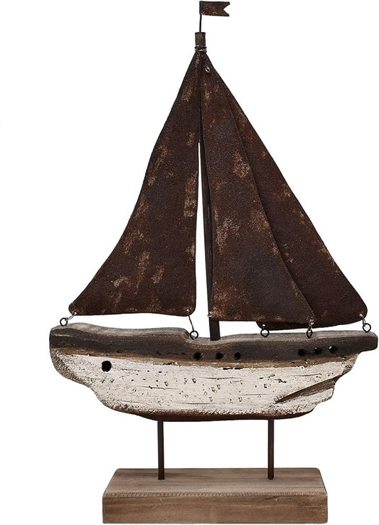 Rustic Wood Sailboat Decor Tabletop Nautical Decor, Wooden Sailboat Nautical Decoration Beach Themed Decoration Coastal Decor Sailboat Decoration for Home Mediterranean Decor (White)