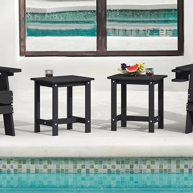 LUE BONA Outdoor Side Table Set of 2, HDPS Small Outdoor Table, Adirondack Side Table, Outside End Table for Patio, Porch, Deck, Pool, Weather Resistant/Easy Maintenance/Indoor or Outside Use, Black