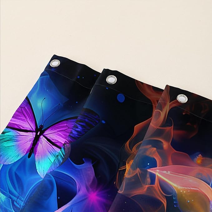 AILONEN Sugar Skull Shower Curtain for Bathroom,Blue and Red Smoky Skull Bath Curtain Decoration,Starry Butterfly Skull Skeleton Print Waterproof Shower Curtain with 12 Plastic Hooks, 60" W*72" H