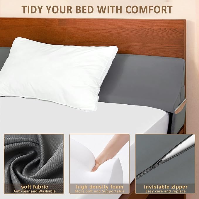 Vekkia Queen Size Bed Wedge Pillow for Headboard Gap/Extra Wider10 Bed Wedge Gap Filler,Mattress Wedge Fill Wider Gap (0-8") Between Headboard and Mattress(Grey 60"x10"x10")