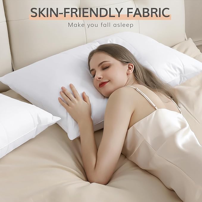 SAVORI Pack of 2 Goose Down Feather Pillows with 100% Cotton Cover, Soft Hotel Bed Pillow for Sleeping, Cooling Pillow for Back, Stomach or Side Sleepers, King Size-White 20x36 Inch