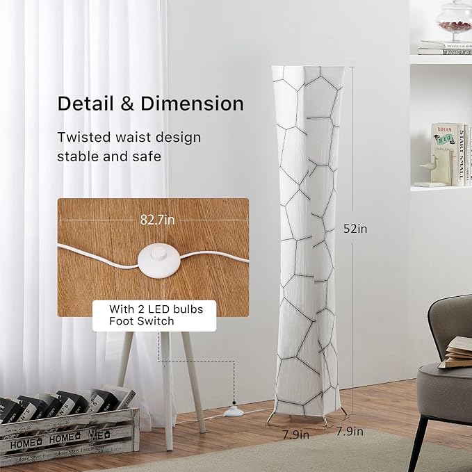 chiphy Floor Lamp, 52" (S) Tall Standing Lamp, 3 Levels Adjustable Brightness LED Bulbs, Column Floor Light, Marble Gradient Fabric Lampshade, Home Decor for Living Room, Bedroom, Kids Room