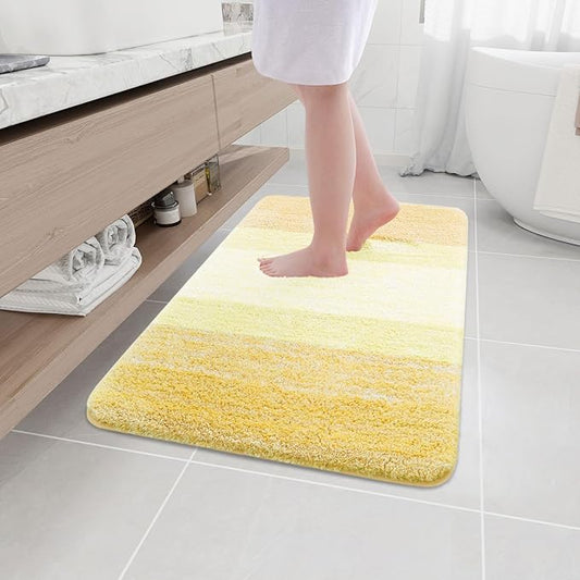 Arotive Microfiber Bathroom Rugs, Shaggy Soft and Absorbent Bath Rug, Non-Slip, Thick Plush Machine Washable Dry Bath Mats for Bathroom, Tub and Shower, 36x24, Light Yellow