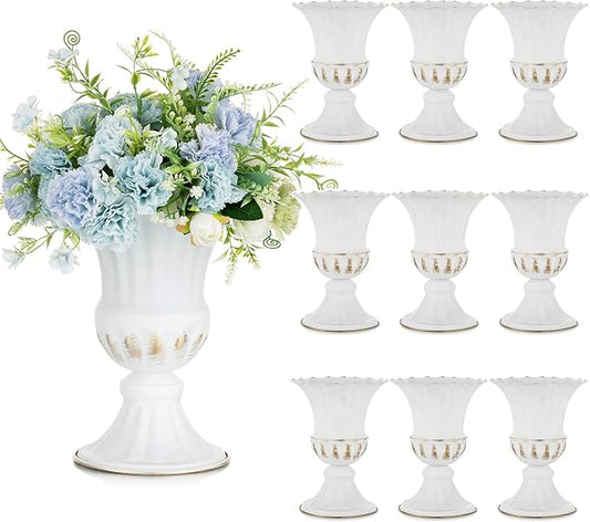 Sziqiqi Metal Vases for Fake Fresh Flowers Rustic White Flower Pot for Indoor Outdoor Elegant Floral Plant Holder Bulk for Garden Wedding Home Farmhouse Decor 9in
