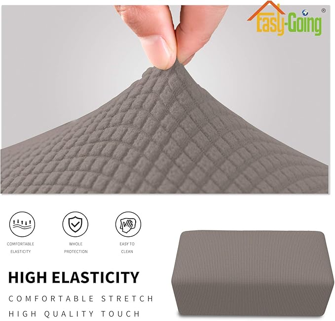 Easy-Going Stretch Ottoman Cover Folding Storage Stool Furniture Protector Soft Rectangle slipcover with Elastic Bottom(Ottoman Small,Taupe)