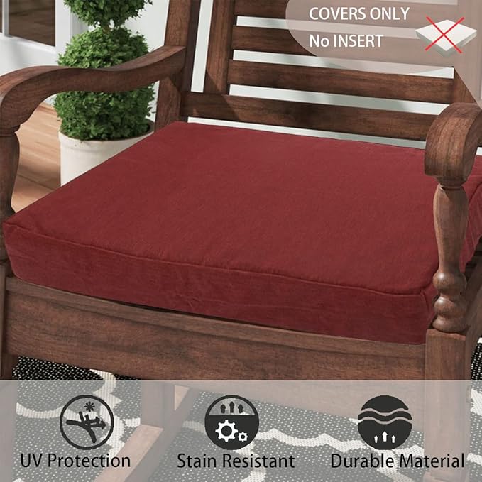 FUNHOME Outdoor Cushion Covers 24 x 24 x 4 inch,Set of 2,Replacement Square Seat Cushion Cover for Patio Furniture Chair,Water Resistant,Fade-Resistant Slipcover Only,No Insert(Rust Red)