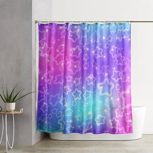 AILONEN Stars Shower Curtain, Dream Blue-Violet Gradient Theme Fabric Shower Curtains for Bathroom,Shining Stars Shower Curtain Liner for Girls Teen,72" W*72" H
