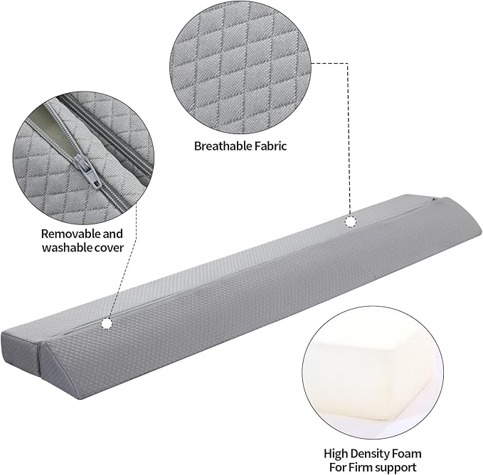 MABOZOO Pillow Wedge for Headboard Gap,Bed Gap Filler Full Size,Foldable Bed Wedge Pillow for Headboard,Light Grey Bed Wedge Gap Filler,Foam Mattress Gap Filler,54"x6"x6"