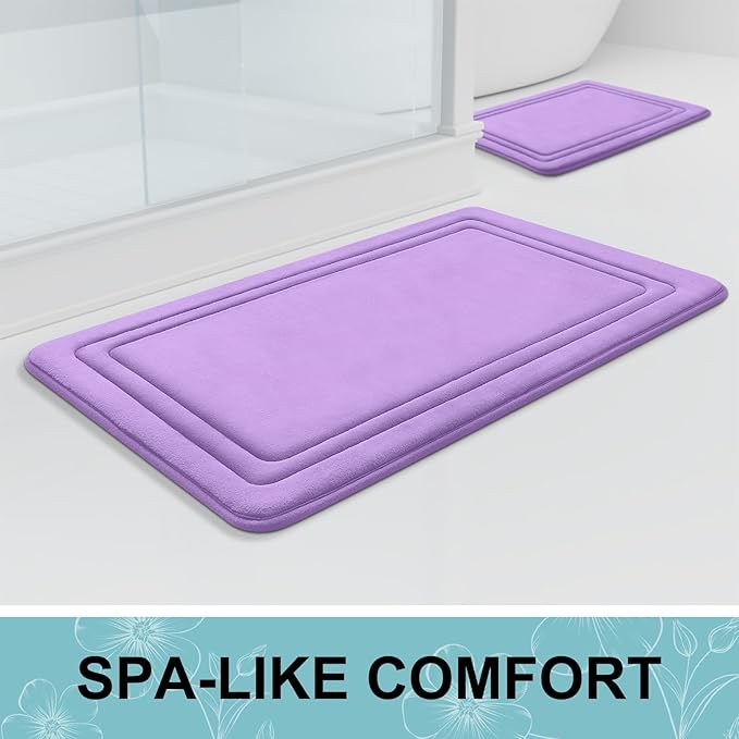 Grandaily Memory Foam Bath Mat Rug 30x20, Ultra Soft, Non-Slip and Absorbent Bathroom Rugs, Machine Wash Dry, Comfortable Bath Carpet for Bathroom Floor, Tub and Shower, Lavender