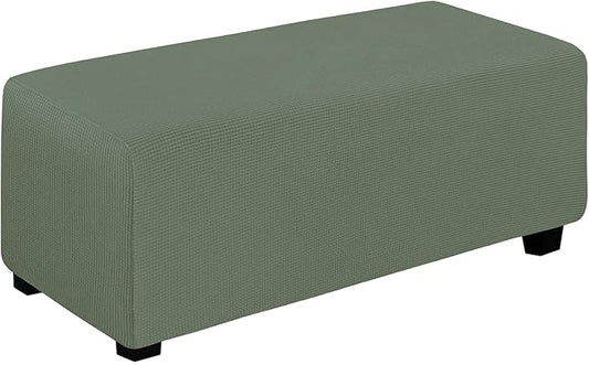 Easy-Going Stretch Ottoman Cover Folding Storage Stool Furniture Protector Soft Rectangle slipcover with Elastic Bottom(Ottoman X-Large,Greyish Green)