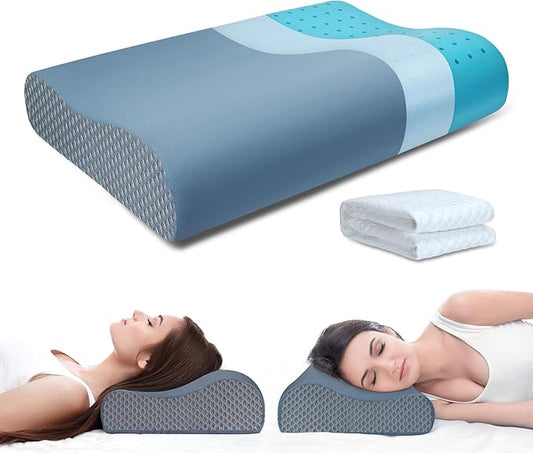 Cooling Pillow for Hot Sleepers Neck Pillow Memory Foam for Pain Relief Bed Pillow for Sleeping Ergonomic Orthopedic Cervical for Neck and Shoulder Pain Side Back Stomach Sleeper-Grey
