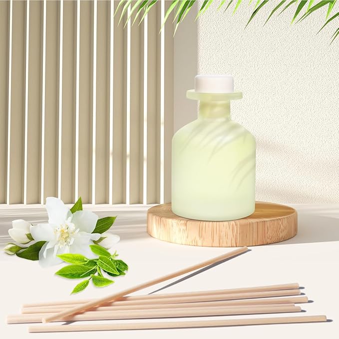 Reed Diffuser - Jasmine Green Tea 3.38oz (100ml) 2 Packs Essential Oil Reed Diffuser Set with 16 Sticks, Long Lasting Fragrance for Home, Bathroom, Bedroom, Room, Decor