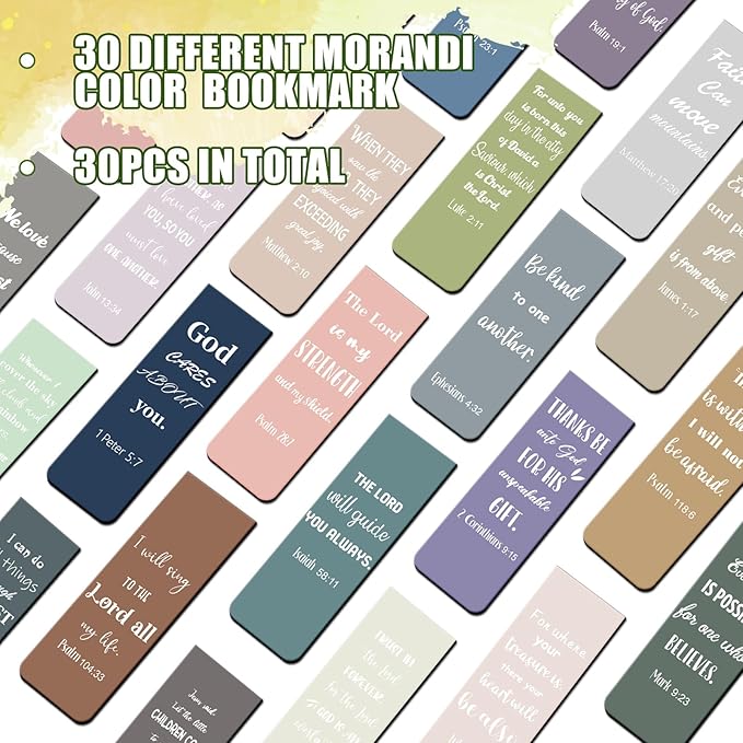 Chinco 30 Pcs Christian Bookmarks Magnetic Bible Verse Bookmarks Religious Scripture Inspirational Church Supplies Motivational Prayer Page Clip for Women Kid Student Teacher School Gift(Morandi)