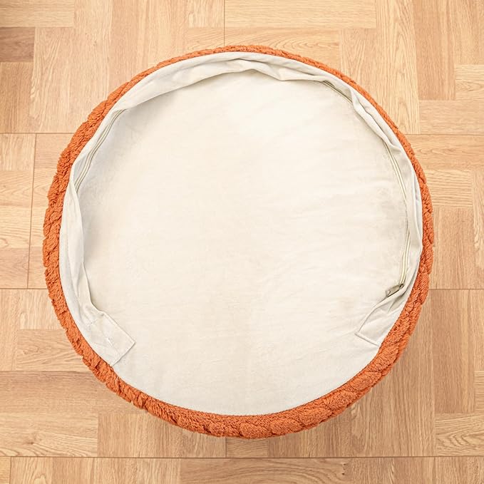 Round Pouf Ottoman 20 x 20 x 14 Inches Boho Poof Home Decor Floor Pouffe Ottoman Foot Rest for Couch Sofa Bean Bag Chairs Living Room Bedroom (Burnt Orange)