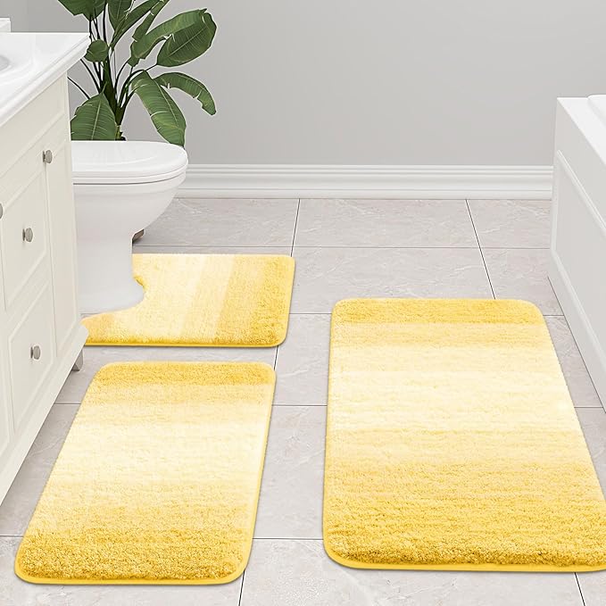 Arotive Microfiber Bathroom Rugs, Shaggy Soft and Absorbent Bath Rug, Non-Slip, Thick Plush Machine Washable Dry Bath Mats for Bathroom, Tub and Shower, 47x24, Yellow