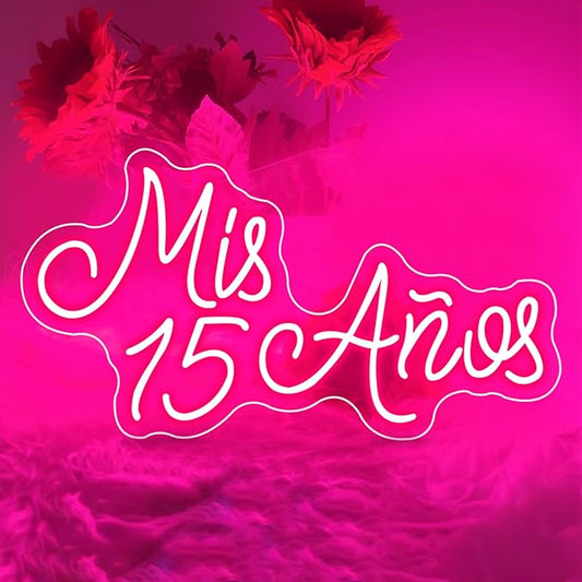 Mis 15 Años Neon Sign for Wall Decor, 15th Birthday Party Led Neon Light, USB Powered with Dimmer Switch Neon Lights for Mis Quince Party Decor,Sweet 15 Quinceanera Party Sign,Gifts for Lover