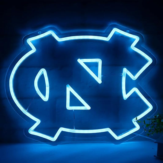 North Carolina Tar Heels Football Neon Signs for Wall Decor，Rugby Football Neon Lights for Bedroom LED Signs Suitable for Man Cave，5V Power Adapter 12 * 15Inch(sky blue)