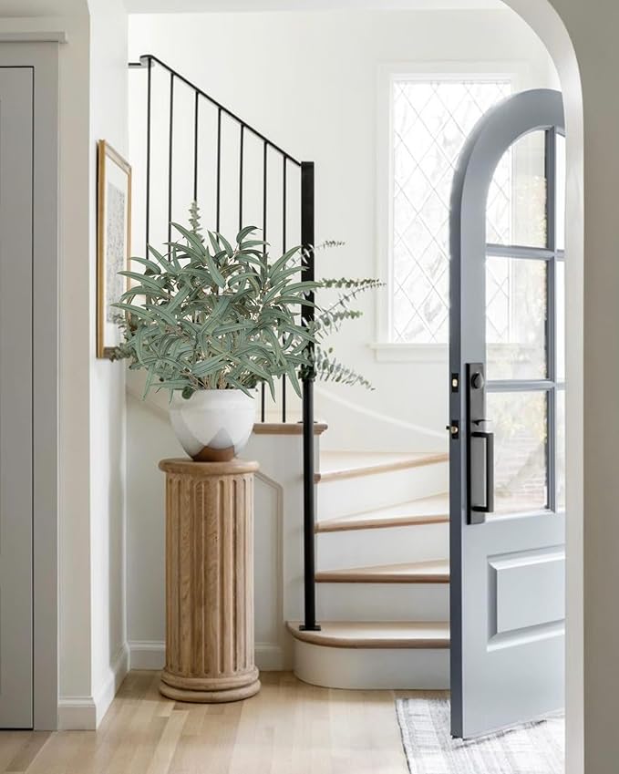 Briful Artificial Eucalyptus Willow Branches 33'' Tall Gray Fake Eucalyptus Stems Arrangement, Realistic Faux Greenery Stems, Indoor Plant, Home Housewarming Farmhouse Porch Vase Decor, Set of 6