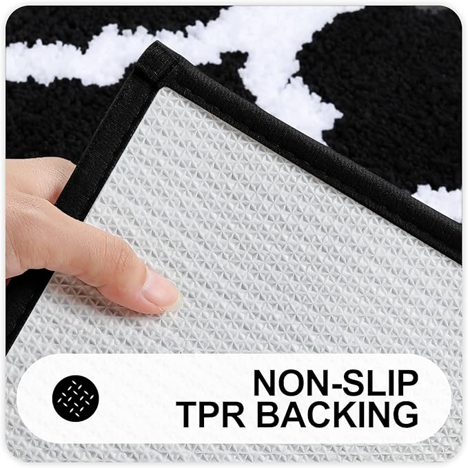 OLANLY Bathroom Rugs 59x24, Soft and Absorbent Microfiber Bath Rugs, Non-Slip Shaggy Shower Carpet, Machine Wash Dry, Bath Mats for Bathroom Floor, Tub and Shower, Black