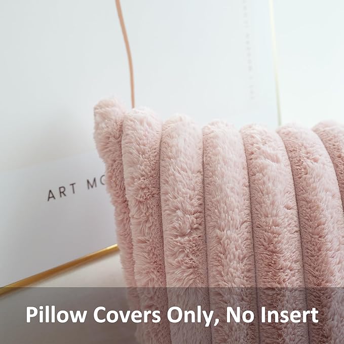 JOJUSIS Pack of 2 Faux Fur Plush Decorative Throw Pillow Covers Couch Cushion Case Soft Pillowcases (Pink, 16 x 16-Inch)
