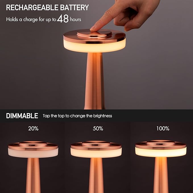 O’Bright Portable LED Table Lamp with Touch Sensor, 3-Levels Brightness, Rechargeable Battery Up to 48 Hours Usage, Night Light for Kids Nursery, Nightstand Lamp, Bedside Lamp (Rose Gold)