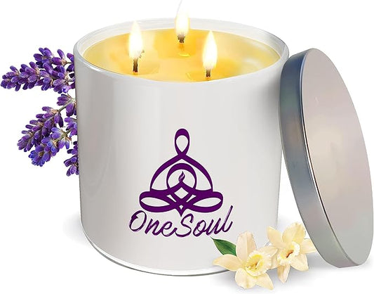 Large Lavender Vanilla Candle, Scented Candles for Home, Hand-Poured Aromatherapy Large 3 Wick Candle for 50-Hour Burn Time, 14oz - OneSoul Collection