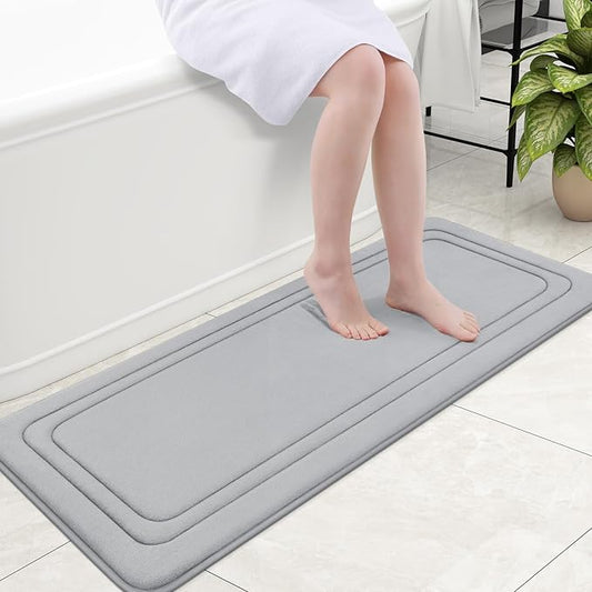 Grandaily Memory Foam Bath Mat Rug 47x20, Ultra Soft, Non-Slip and Absorbent Bathroom Rugs, Machine Wash Dry, Comfortable Bath Carpet for Bathroom Floor, Tub and Shower, Grey