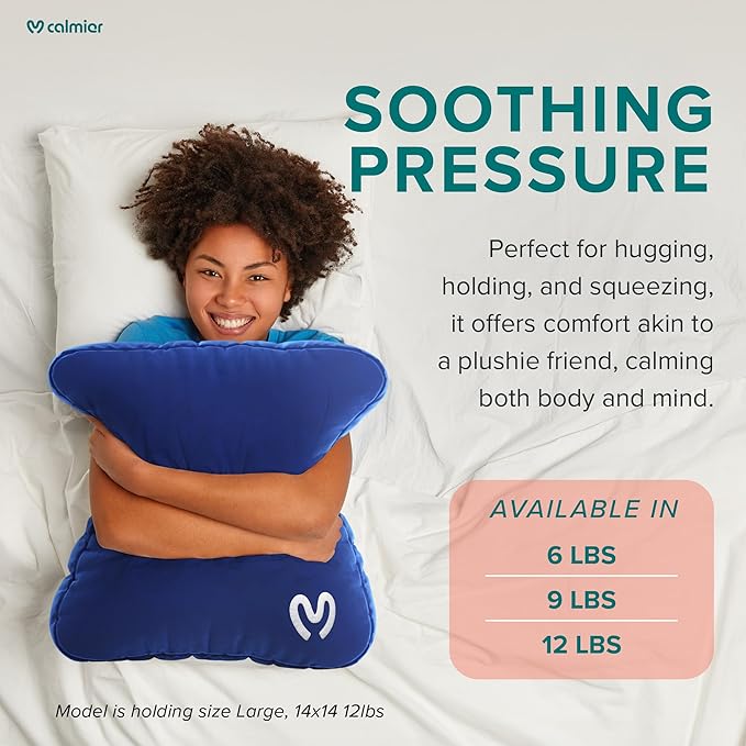 Calmier - 6 lb Sensory Weighted Pillow - Glass Bead Filled Hug Pillow - Ultra Plush Cozy Weighted Pillows for Adults and Kids - Child Sensory Pillow - Weighted Lap Pad (Blue - Minky, 6 LBS)