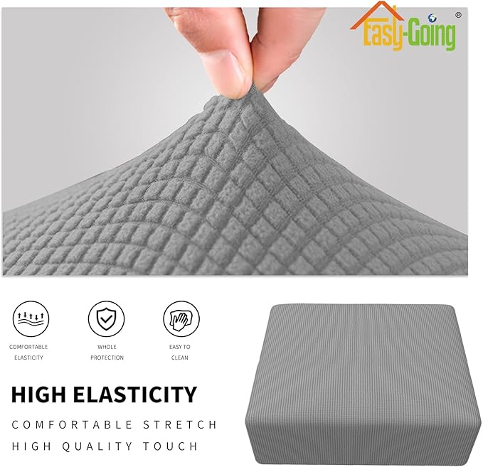 Easy-Going Stretch Square Ottoman Cover 40x40x15 inch Folding Storage Stool Furniture Protector Soft Rectangle slipcover with Elastic Bottom Light Grey