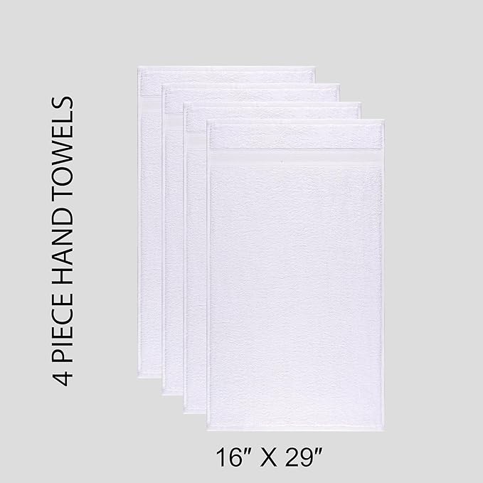Quick-Dry, Soft & High Absorbent Hand Towels 16"x29" Cotton Turkish Hand Towel Set of 4 | Daily Use 100% Cotton Towels for Bathroom, Gym & More | Bathroom Hand Towels (4 Pcs, White)