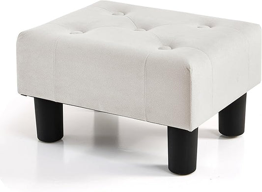 BRIAN & DANY Small Foot Stool, Velvet Foot Stools with Legs, Stable Small Footstool for Living Room, Milky White