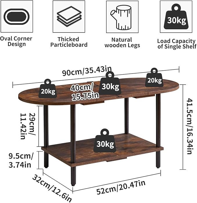 Rustic Coffee Table Splicing Design, TV Centre Table Stand 35 * 16 * 17", 2-Tier Oval Wood Tea Table for Living Room Apartment Rustic Brown YD-011H