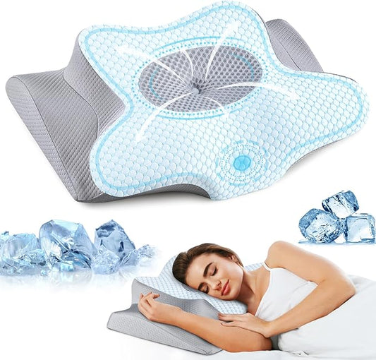 Memory Foam Pillows - Neck Support Pillow for Pain Relief, Ergonomic Cervical Pillow for Sleeping, Orthopedic Contour Bed Pillow for Side, Back & Stomach Sleepers (Blue)