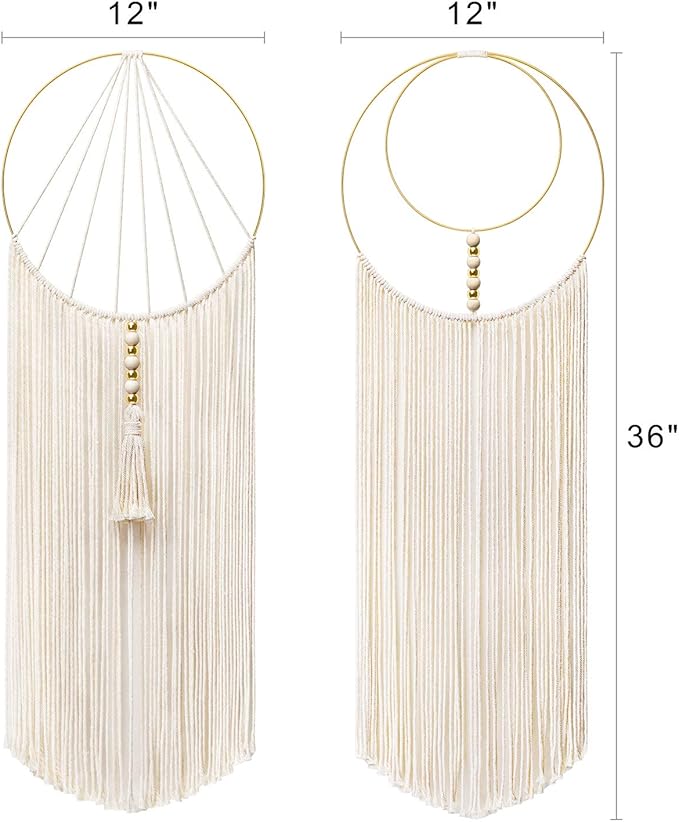 Mkono 2 Pcs Macrame Wall Hanging Woven Boho Wall Decor Art Chic Bohemian Home Decorations for Apartment Bedroom Living Room Dorm Nursery Room, 12" W x 36" L, Medium
