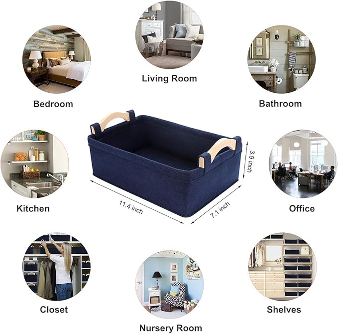 Small Storage Baskets Fabric Storage Bins Basket Soft Storage Baskets Decorative Bins Storage Basket for Cosmetics Makeups Coins Keys Mittens Hats Cards Storage Basket Navy Blue