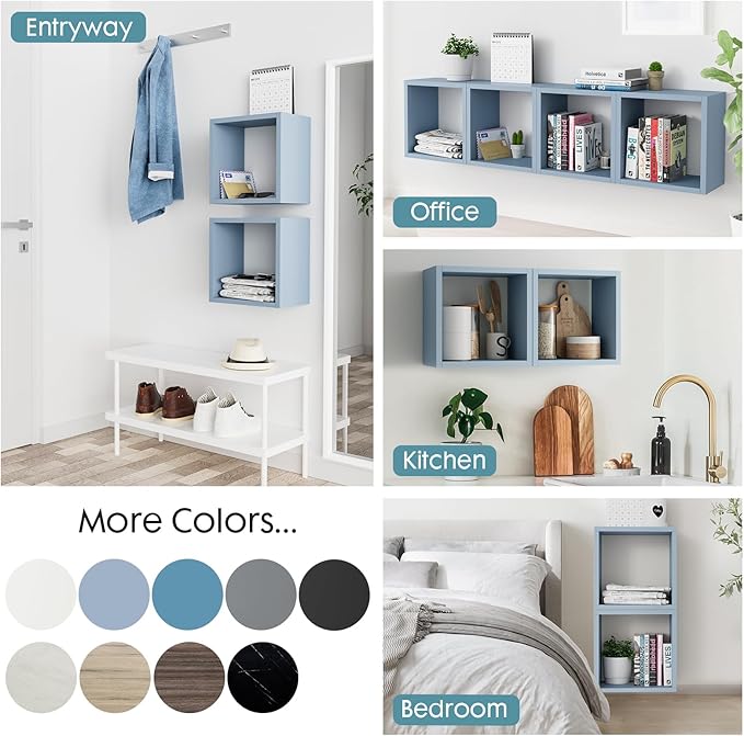 Kaboon Cube Floating Shelves Set2, Display Shelves Wall Mount 7.75" D x 12.5" W x 12.5" H, (Greylish Blue, Square 2 Cubes)