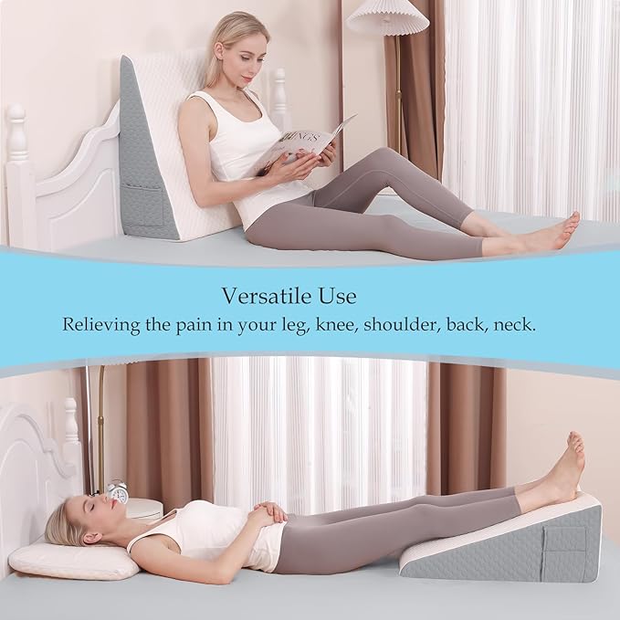 Forias Wedge Pillow for Sleeping,10" Bed Wedge Pillow for After Surgery,Acid Reflux,Snoring,Memory Foam Top Triangle Pillow Wedge with Breathable Removable Cover
