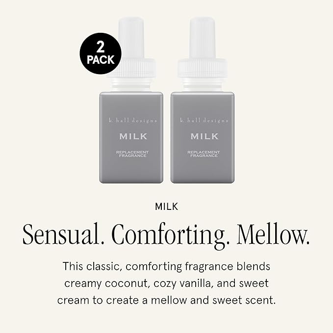 Pura & K. Hall Designs Home Scent Refill - Smart Home Air Diffuser - up to 120-Hours of Premium Fragrance per Refill - Household Essential - Clean & Safe Diffuser Fragrance - 2 Pack, Milk