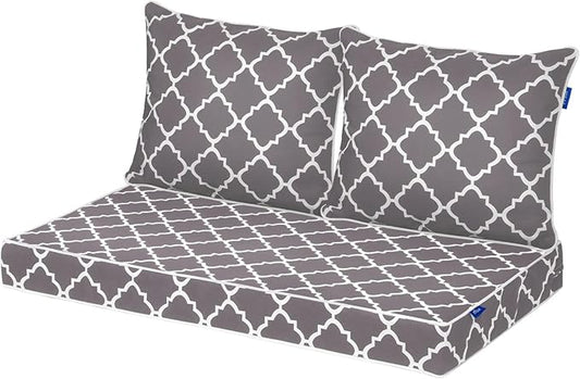 Outdoor Loveseat Cushion Set 48'' x 24'', Outdoor Cushions for Patio Furniture with Fastness Cover, Water Repellent Outdoor Seat Cushion and Couch Back Cushions for Bench, and Swing (Grey Plaid)