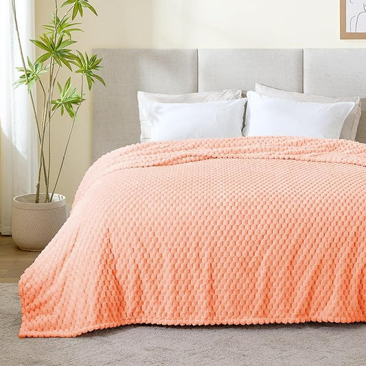 BEDELITE Fleece Throw Blanket for Couch & Bed - 3D Jacquard Decorative Peach Pink Blanket, Super Soft and Cozy Warm Fuzzy Blanket All Seasons Suitable, 108x90Inches