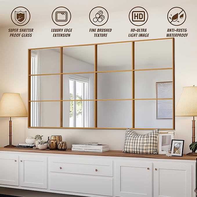 Antok Decorative Mirrors for Wall Decor, 60" x 30" Decorative Wall Mirror Black Window Mirrors Wall Mounted Decorative Mirror for Living Room Dining Room Hallway Entryway，Black,Retro Rect Style